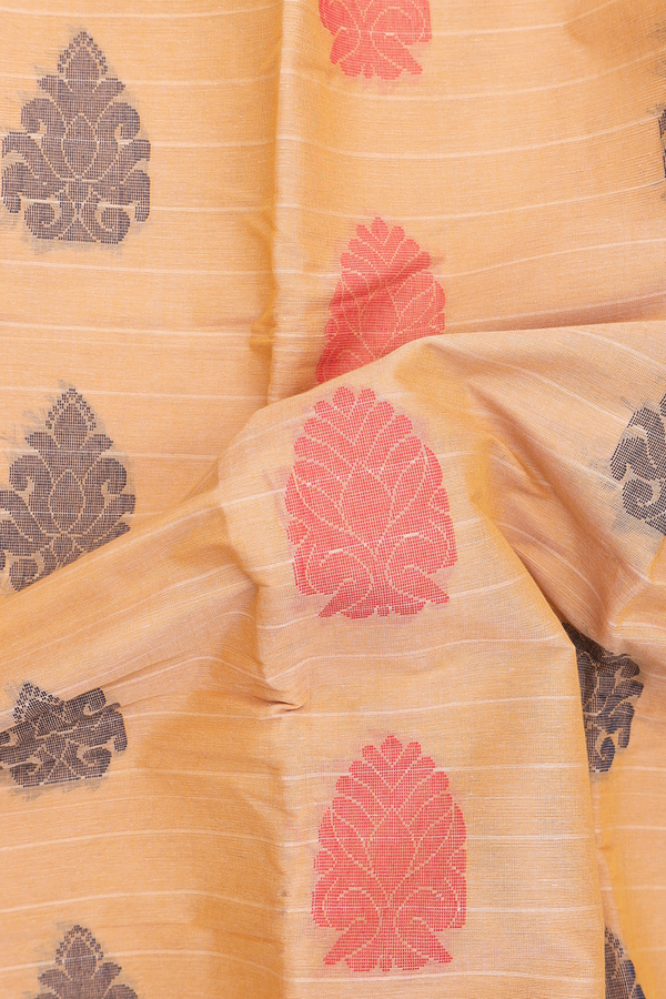 Chettinadu Cotton Saree In Orange With Threadwork Motifs