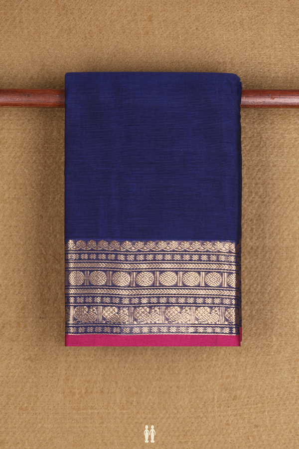 Chettinadu Cotton Saree In Oxford Blue With Zari Border