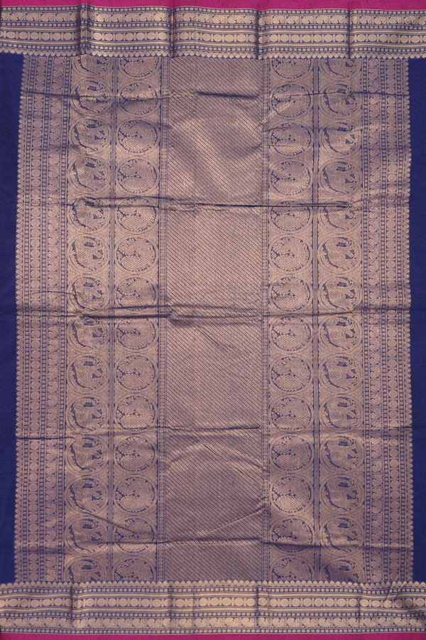 Chettinadu Cotton Saree In Oxford Blue With Zari Border