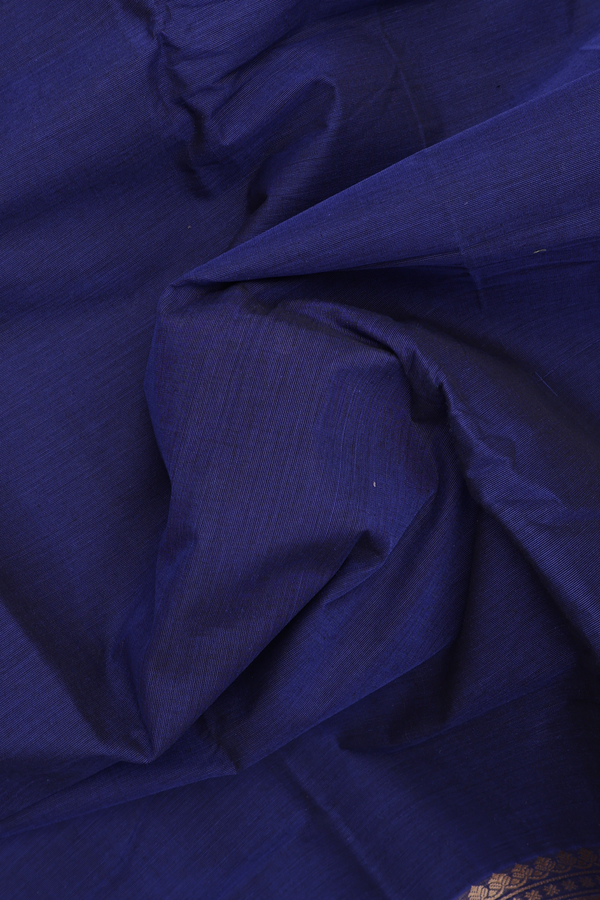 Chettinadu Cotton Saree In Oxford Blue With Zari Border