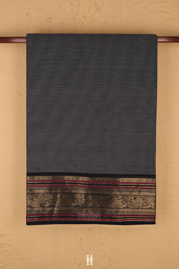 Chettinadu Cotton Saree In Charcoal Grey With Contrast Border