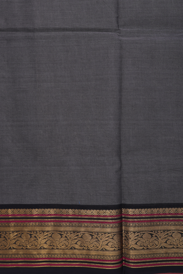Chettinadu Cotton Saree In Charcoal Grey With Contrast Border