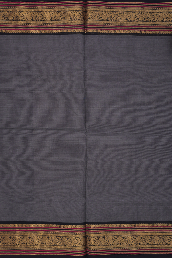Chettinadu Cotton Saree In Charcoal Grey With Contrast Border
