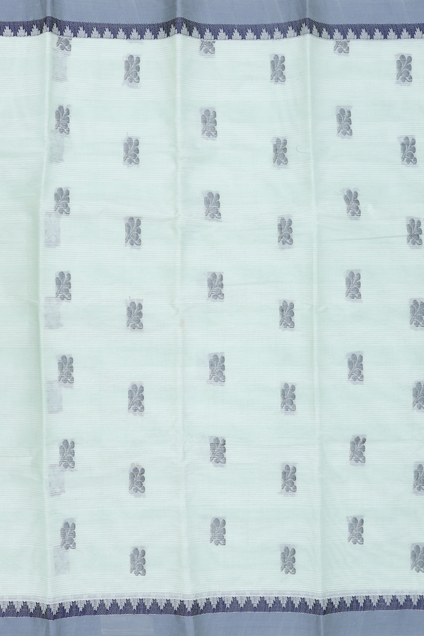 Chettinadu Cotton Saree In Pale Green With Threadwork Buttas