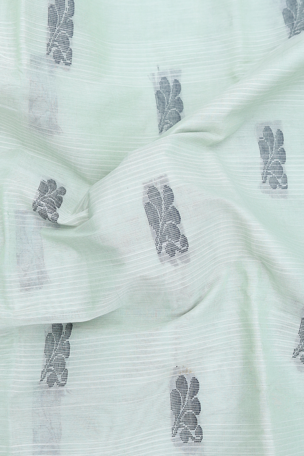 Chettinadu Cotton Saree In Pale Green With Threadwork Buttas