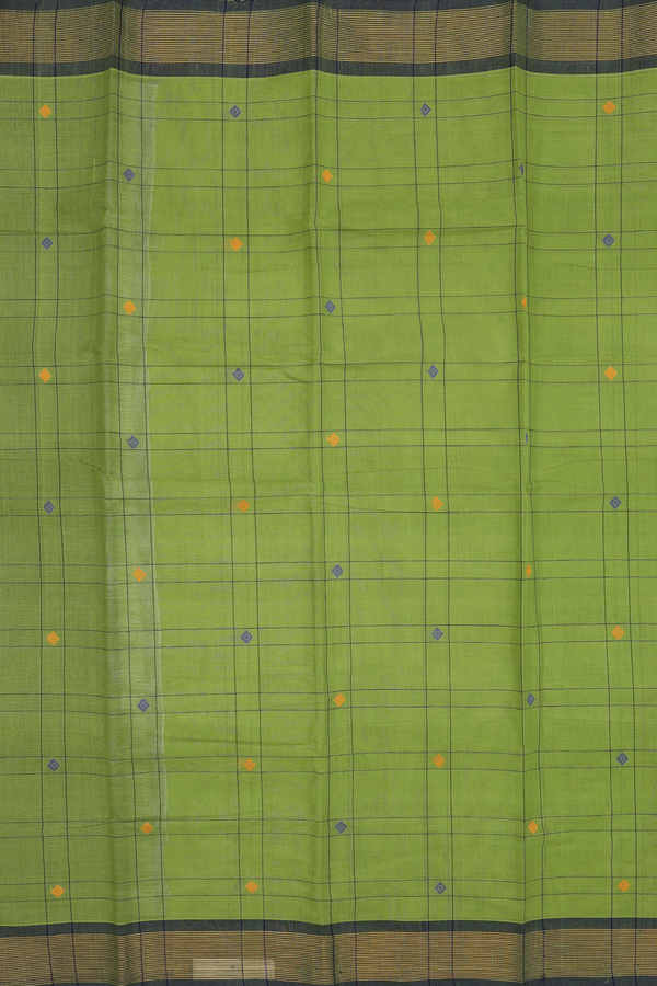 Chettinadu Cotton Saree In Parrot Green With Checks Design