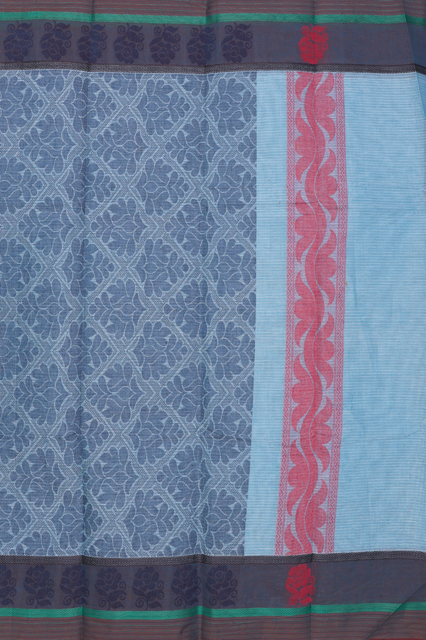 Chettinadu Cotton Saree In Pastel Blue With Threadwork Buttas
