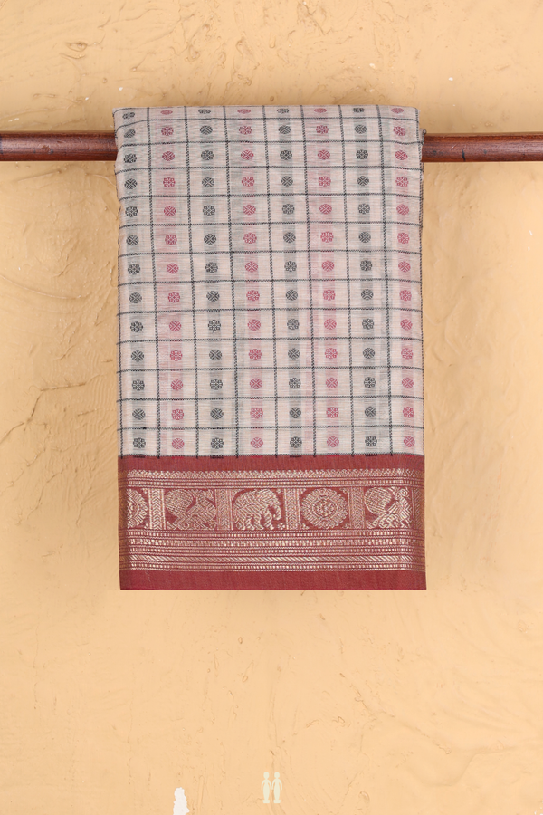 Chettinadu Cotton Saree In Pastel Brown With Checks Design