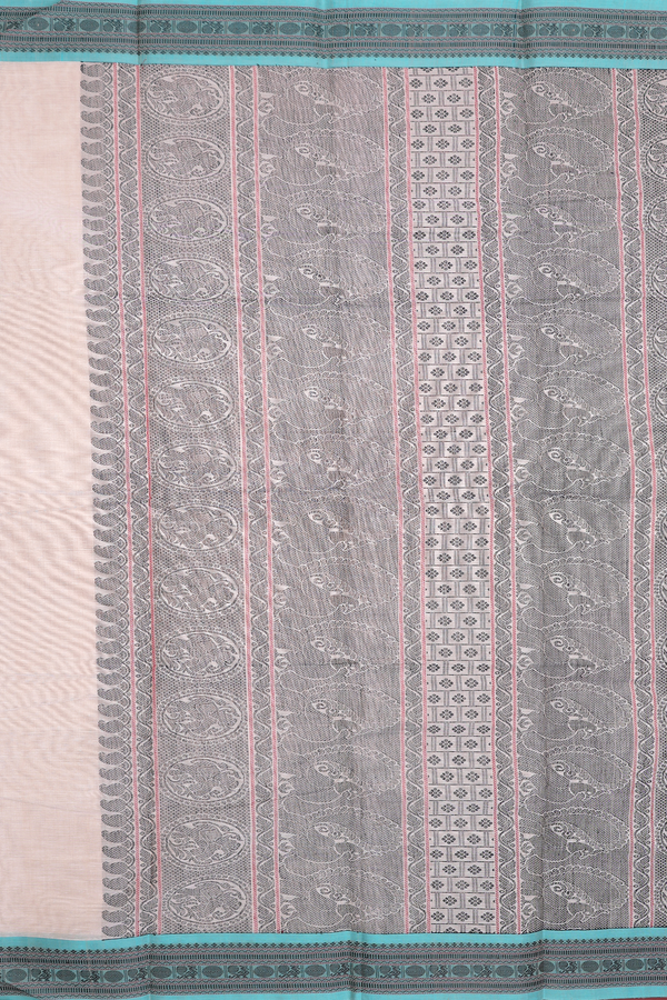 Chettinadu Cotton Saree In Pastel Brown With Paisley Buttis