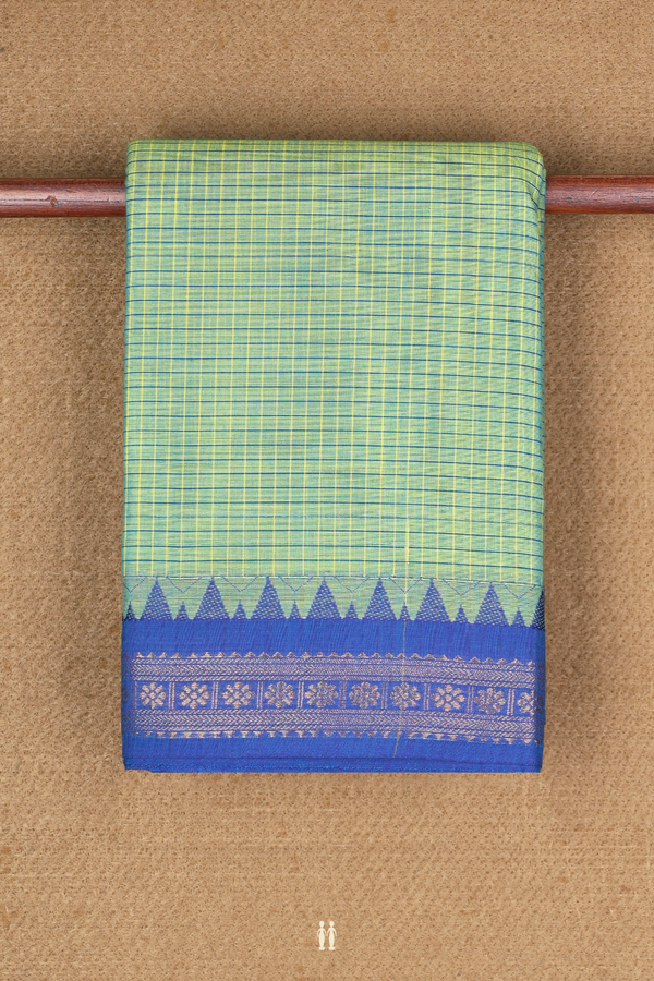Chettinadu Cotton Saree In Pastel Green With Checks Design