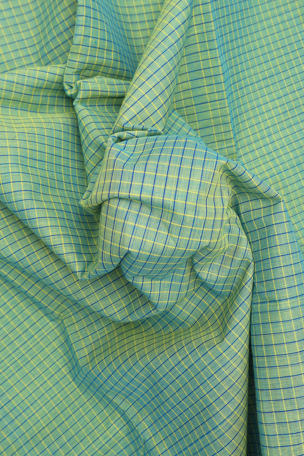 Chettinadu Cotton Saree In Pastel Green With Checks Design