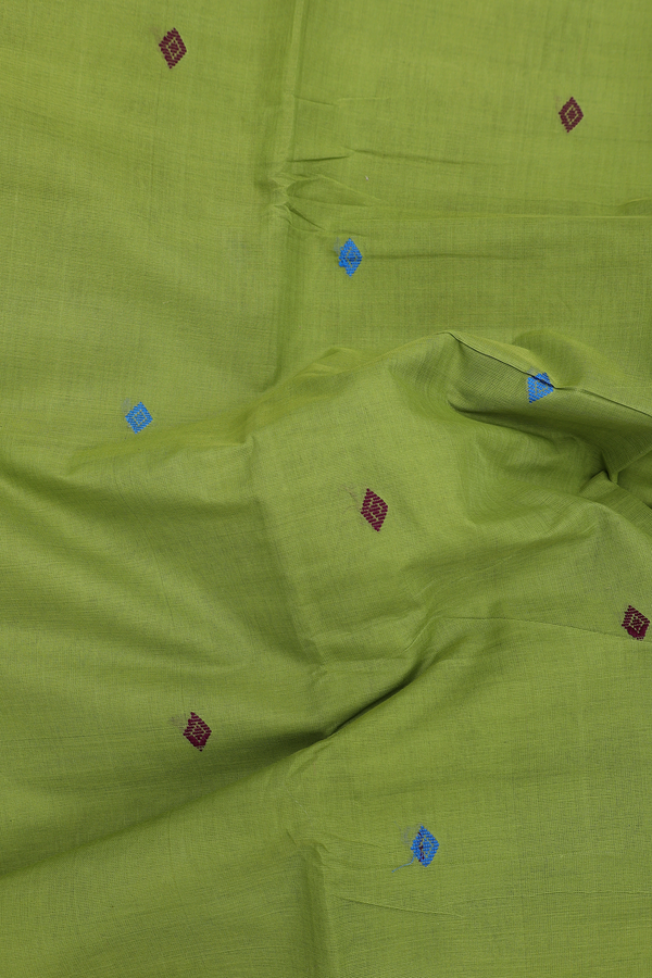 Chettinadu Cotton Saree In Pear Green With Threadwork Buttas