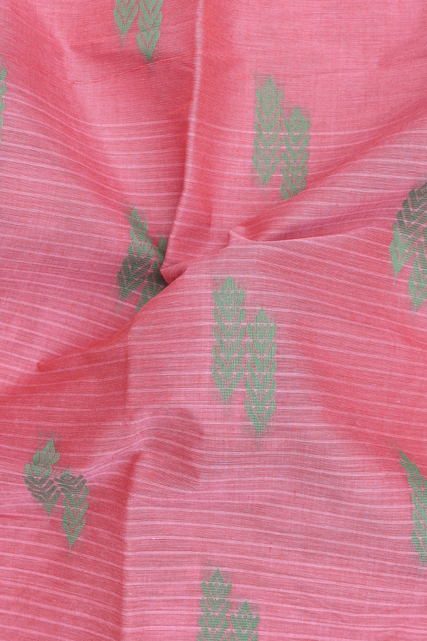 Chettinadu Cotton Saree In Pink Along Stripes With Buttas