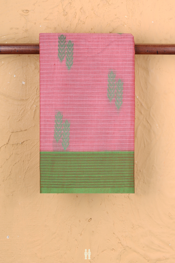 Chettinadu Cotton Saree In Pink Along Stripes With Buttas