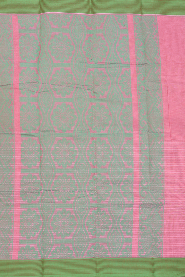 Chettinadu Cotton Saree In Pink Along Stripes With Buttas
