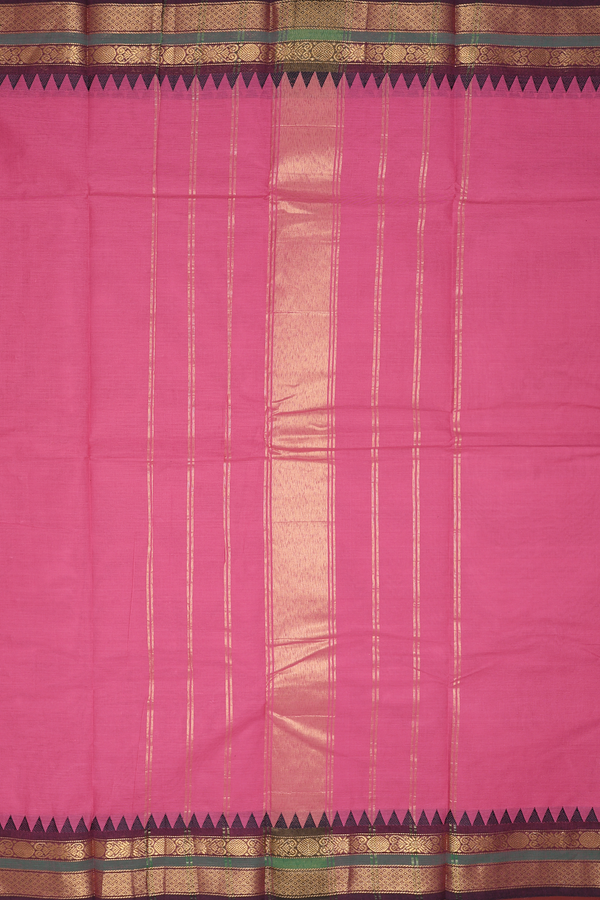 Chettinadu Cotton Saree In Pink With Contrast Border
