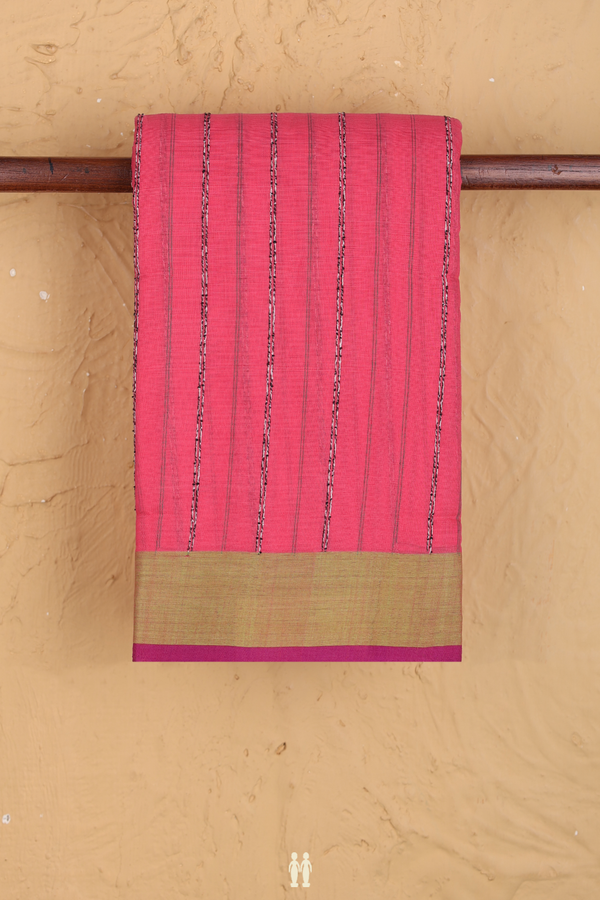 Chettinadu Cotton Saree In Pink With Stripes Design