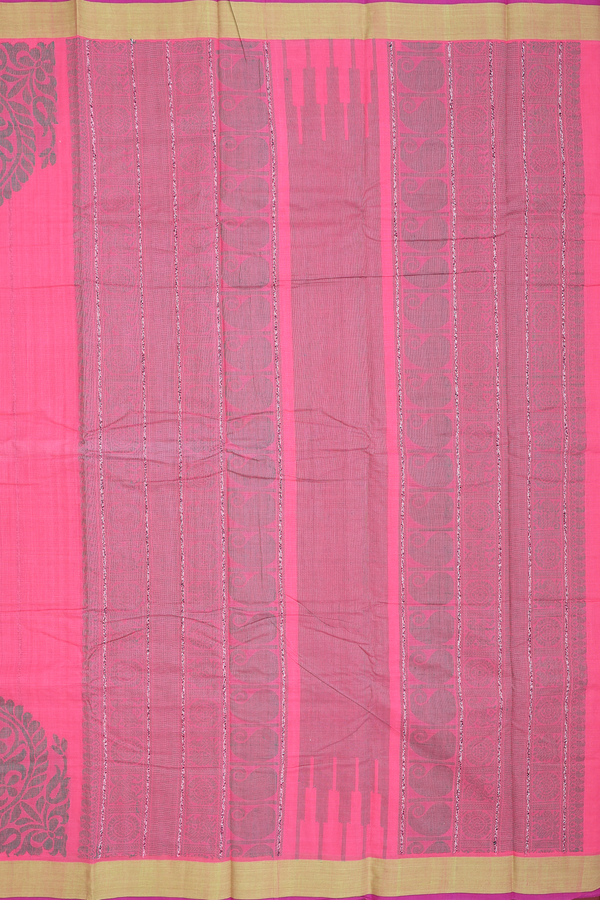 Chettinadu Cotton Saree In Pink With Stripes Design