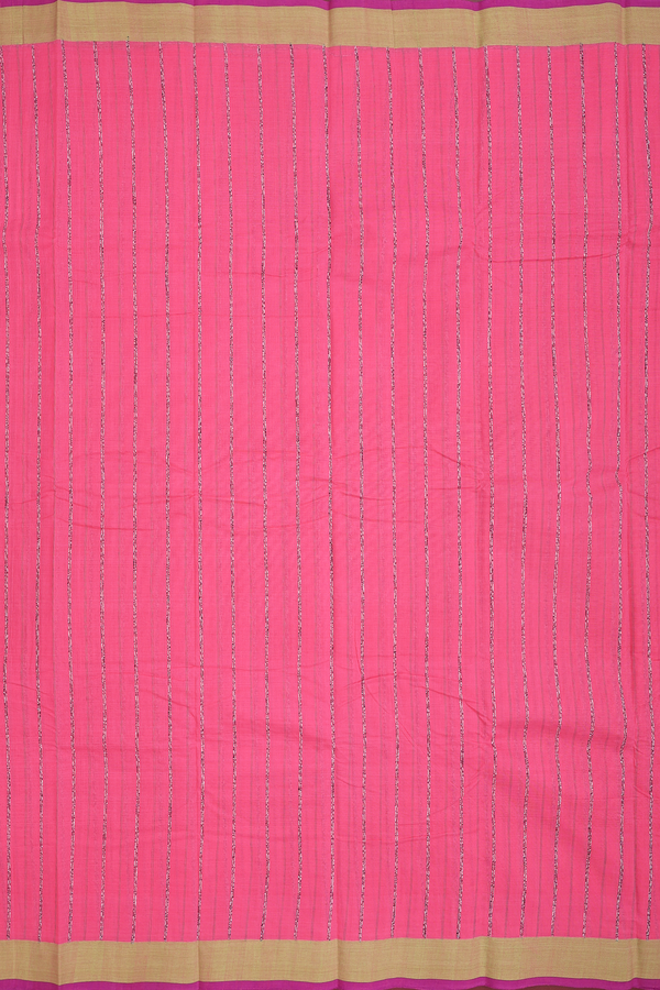 Chettinadu Cotton Saree In Pink With Stripes Design