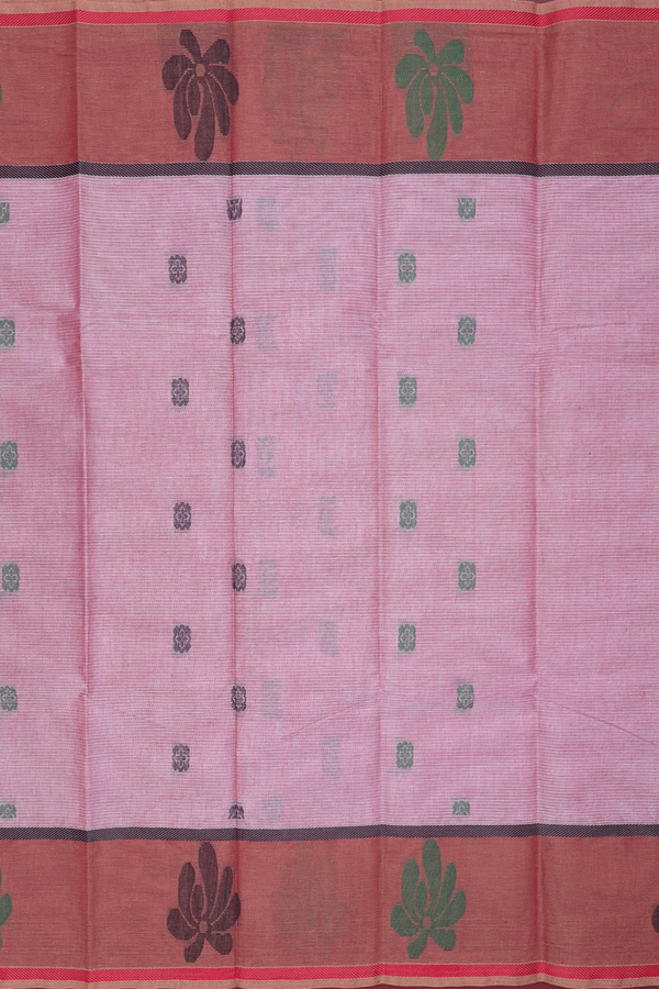 Chettinadu Cotton Saree In Pink With Threadwork Buttas