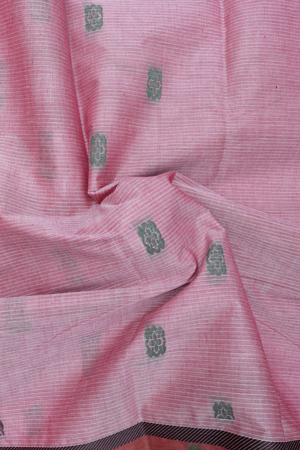 Chettinadu Cotton Saree In Pink With Threadwork Buttas