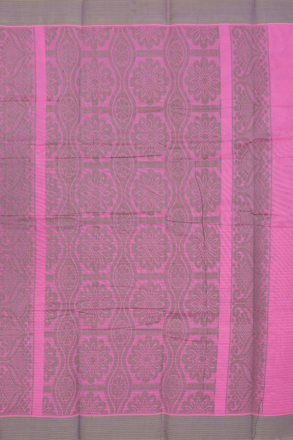 Chettinadu Cotton Saree In Pink With Threadwork Motifs