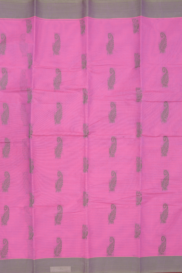 Chettinadu Cotton Saree In Pink With Threadwork Motifs