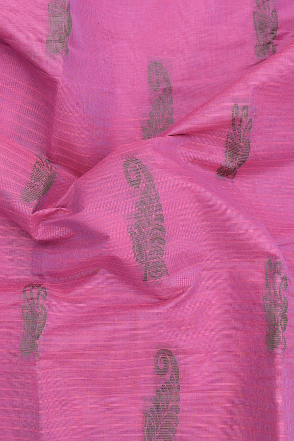 Chettinadu Cotton Saree In Pink With Threadwork Motifs