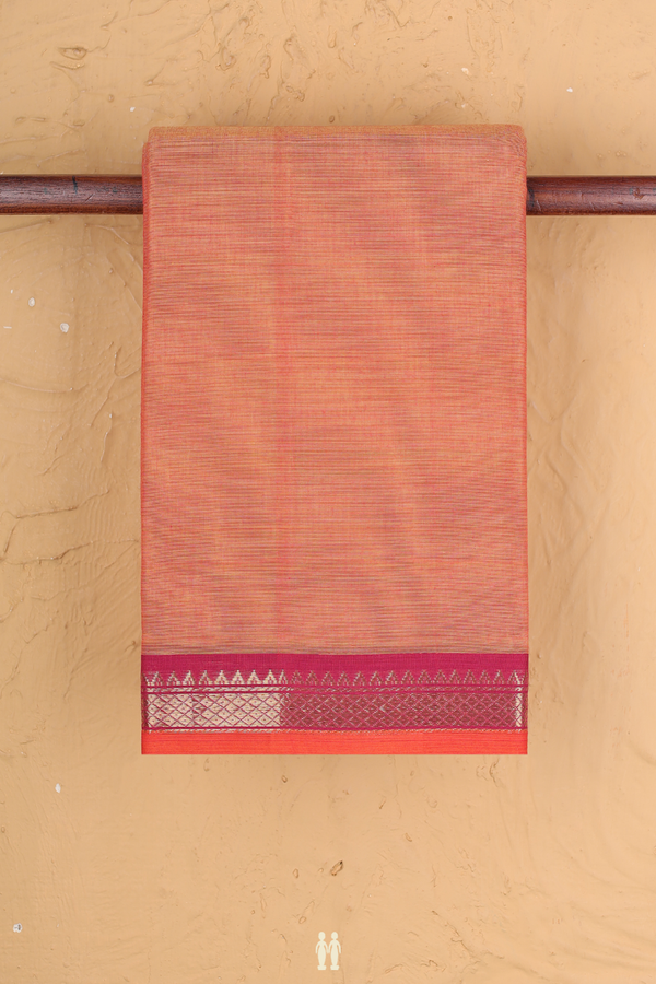 Chettinadu Cotton Saree In Plain Orange With Contrast Border