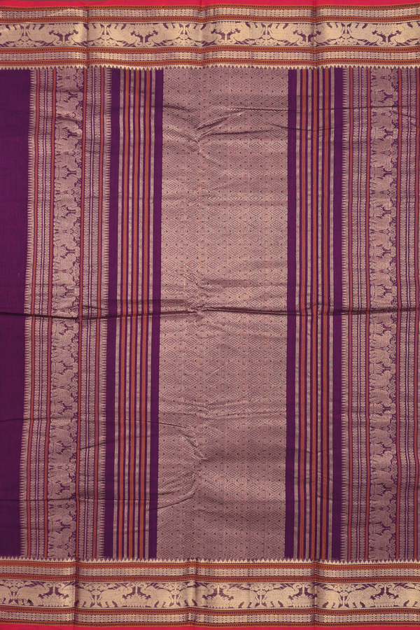 Chettinadu Cotton Saree In Plum Purple Checks With Buttas