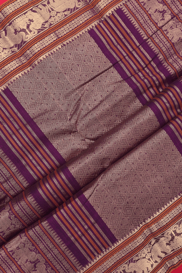 Chettinadu Cotton Saree In Plum Purple Checks With Buttas