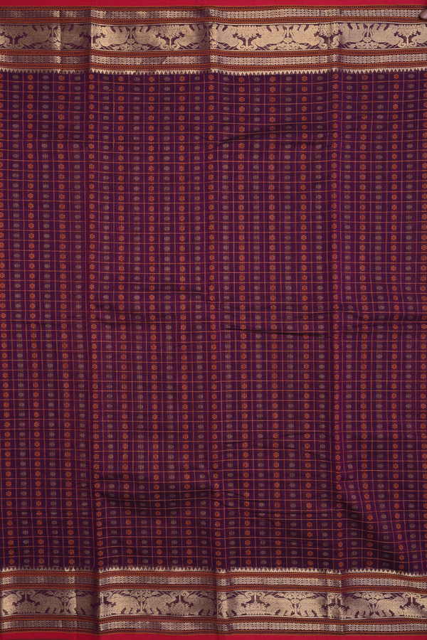 Chettinadu Cotton Saree In Plum Purple Checks With Buttas