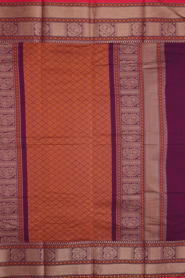 Chettinadu Cotton Saree In Plum Purple With Paisley Buttas