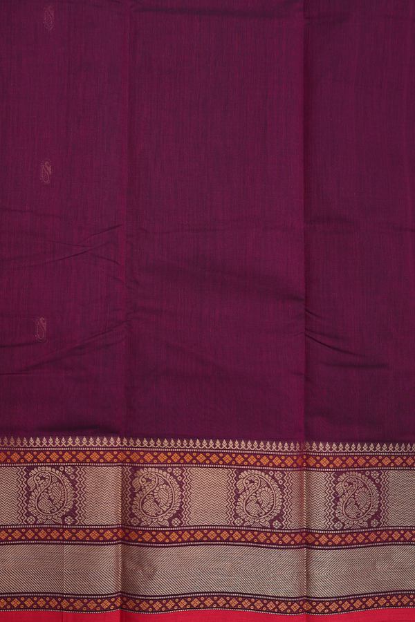 Chettinadu Cotton Saree In Plum Purple With Paisley Buttas