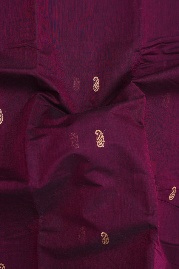 Chettinadu Cotton Saree In Plum Purple With Paisley Buttas