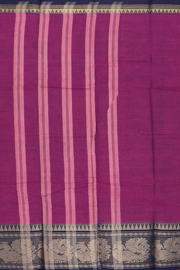 Chettinadu Cotton Saree In Plum Purple With Peacock Border