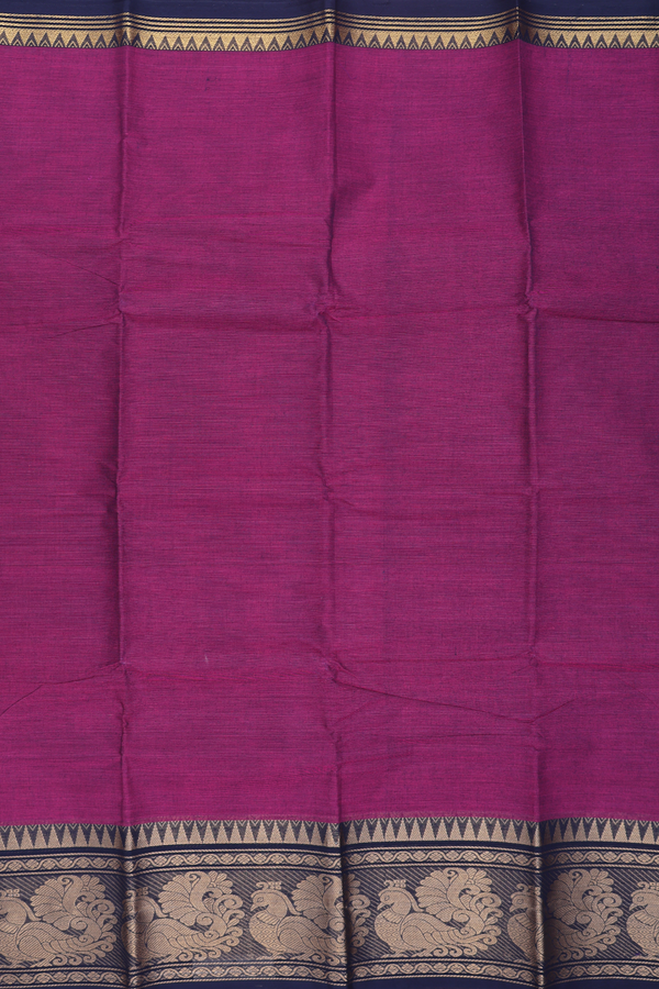 Chettinadu Cotton Saree In Plum Purple With Peacock Border