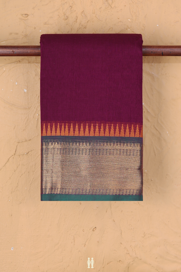 Chettinadu Cotton Saree In Plum Purple With Zari Border