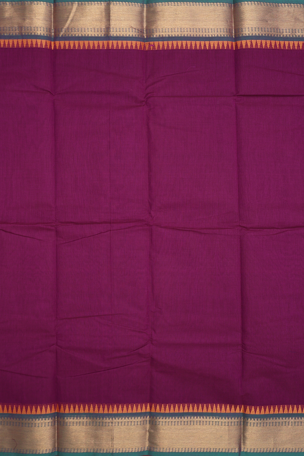 Chettinadu Cotton Saree In Plum Purple With Zari Border