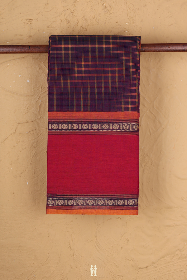 Chettinadu Cotton Saree In Purple With Checks Design