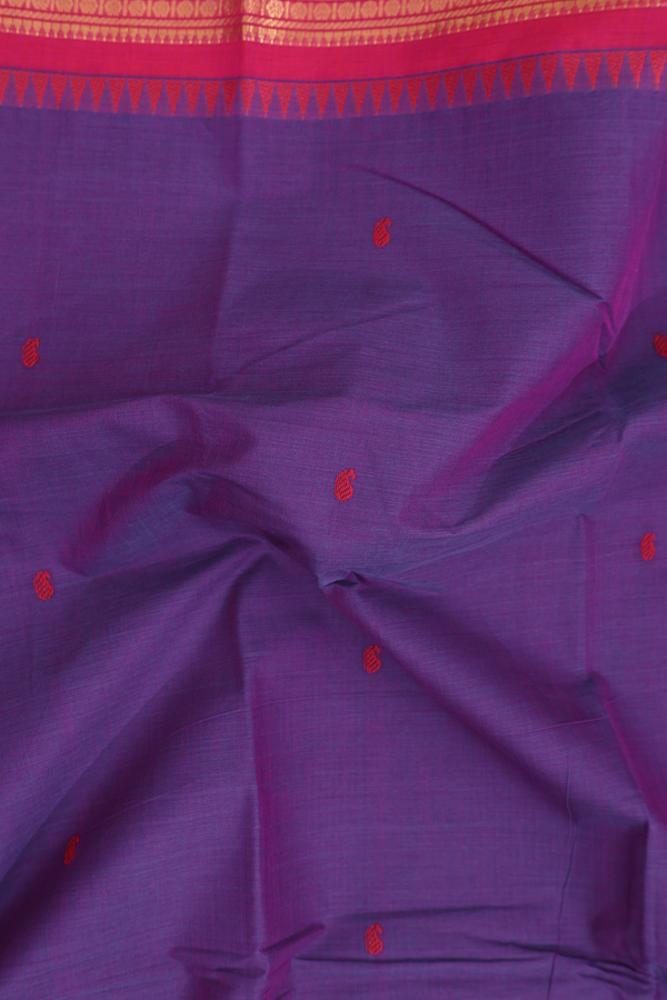Chettinadu Cotton Saree In Purple With Paisley Buttas