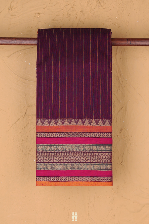 Chettinadu Cotton Saree In Purple With Stripes Design