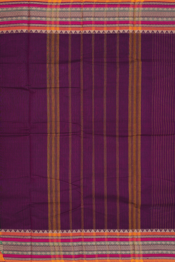 Chettinadu Cotton Saree In Purple With Stripes Design