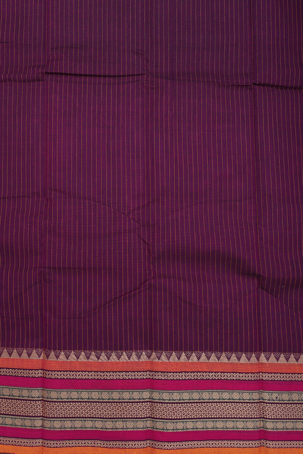 Chettinadu Cotton Saree In Purple With Stripes Design