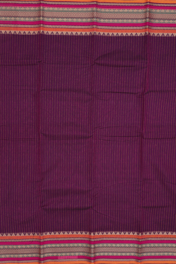 Chettinadu Cotton Saree In Purple With Stripes Design