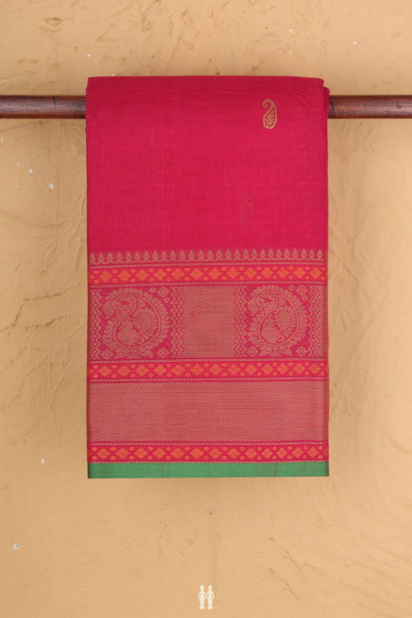 Chettinadu Cotton Saree In Rani Pink With Paisley Buttas