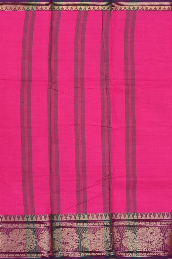 Chettinadu Cotton Saree In Rani Pink With Peacock Border