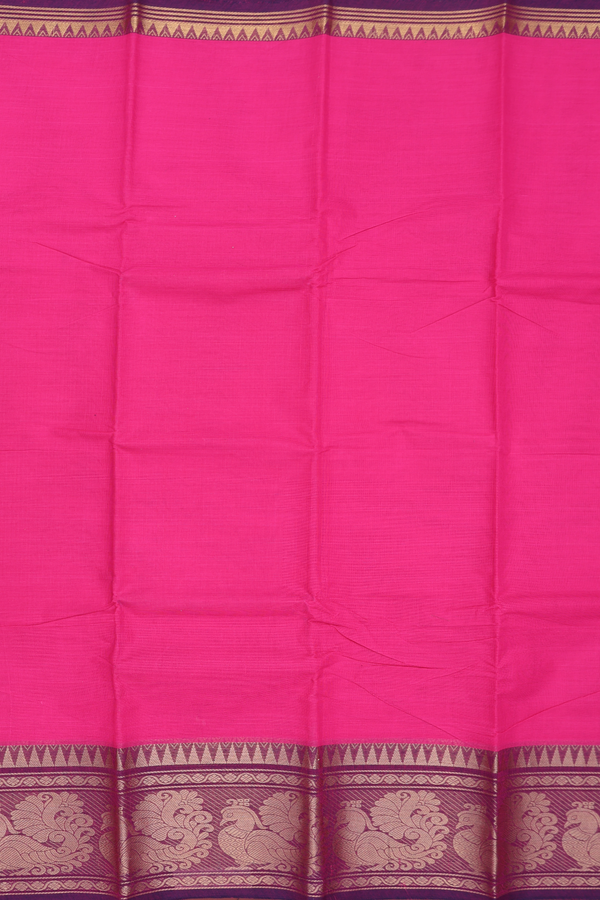 Chettinadu Cotton Saree In Rani Pink With Peacock Border