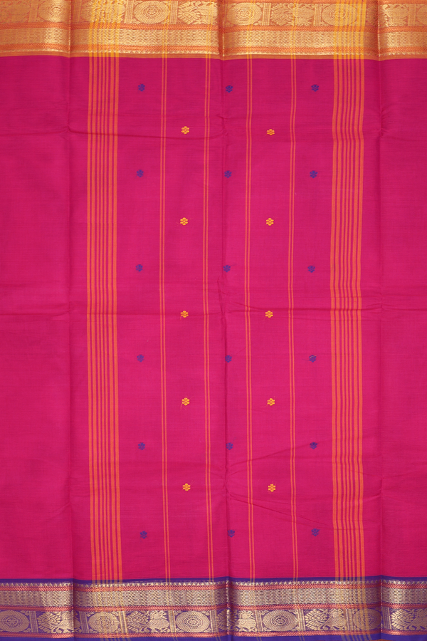 Chettinadu Cotton Saree In Rani Pink With Threadwork Buttas
