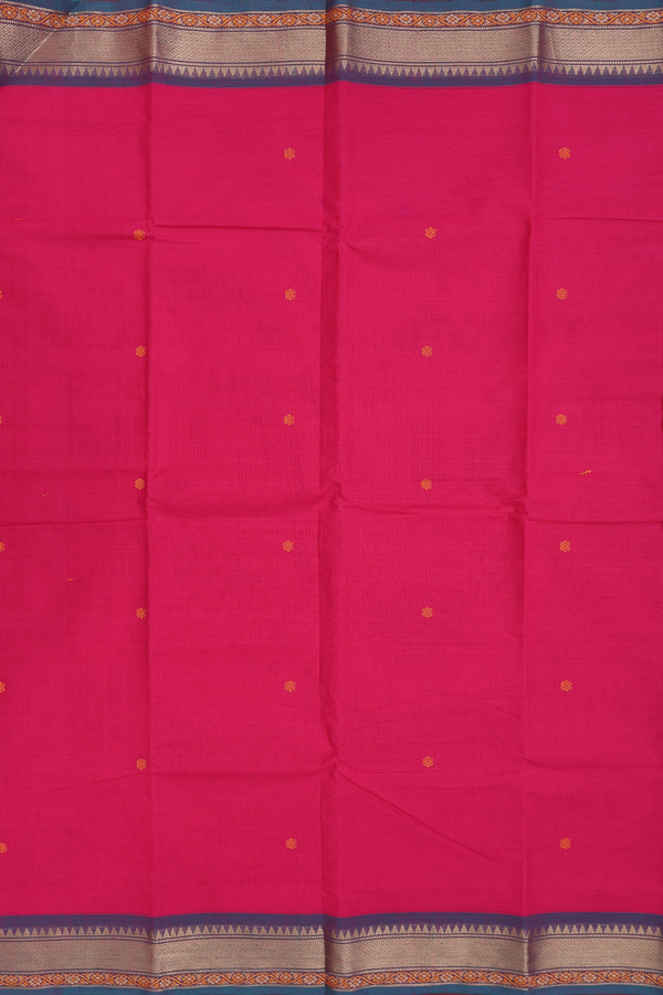 Chettinadu Cotton Saree In Rani Pink With Threadwork Buttas